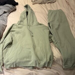 TNA Cozy Fleece Boyfriend Sage Green Hoodie and Joggers Set